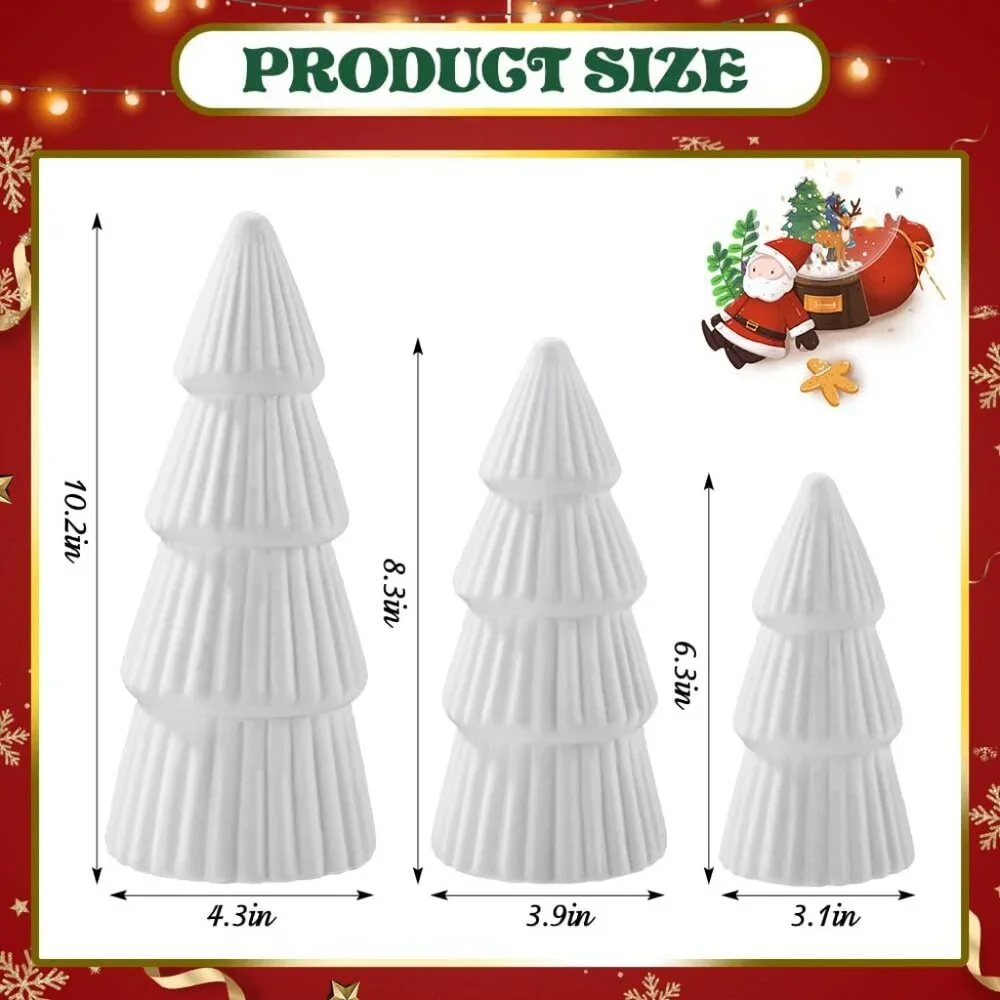 3 Pcs Velvet Ceramic Christmas Trees, Xmas White Modern Velvet Cone Decorations